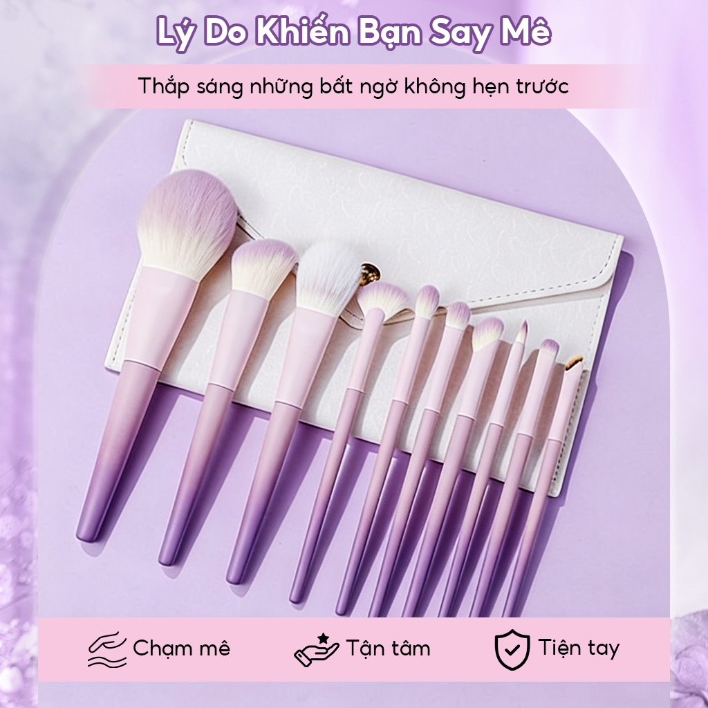 Bộ Cọ Trang Điểm 10 Cây Chuyên Makeup Cá Nhân Kèm Bao Da, Cốc Lông Siêu Mềm