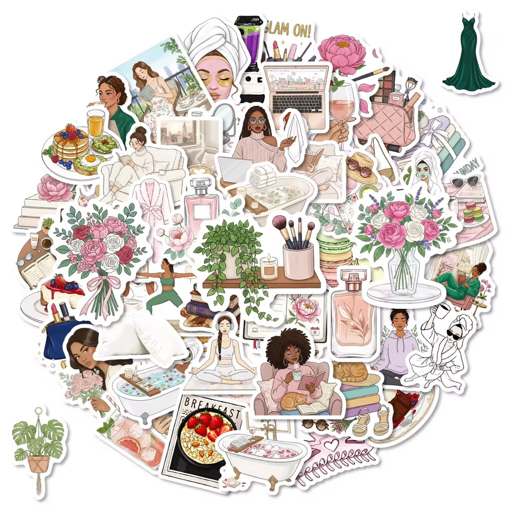 100 sticker cô gái năng động với những hoạt động hàng ngày phong cách vintage