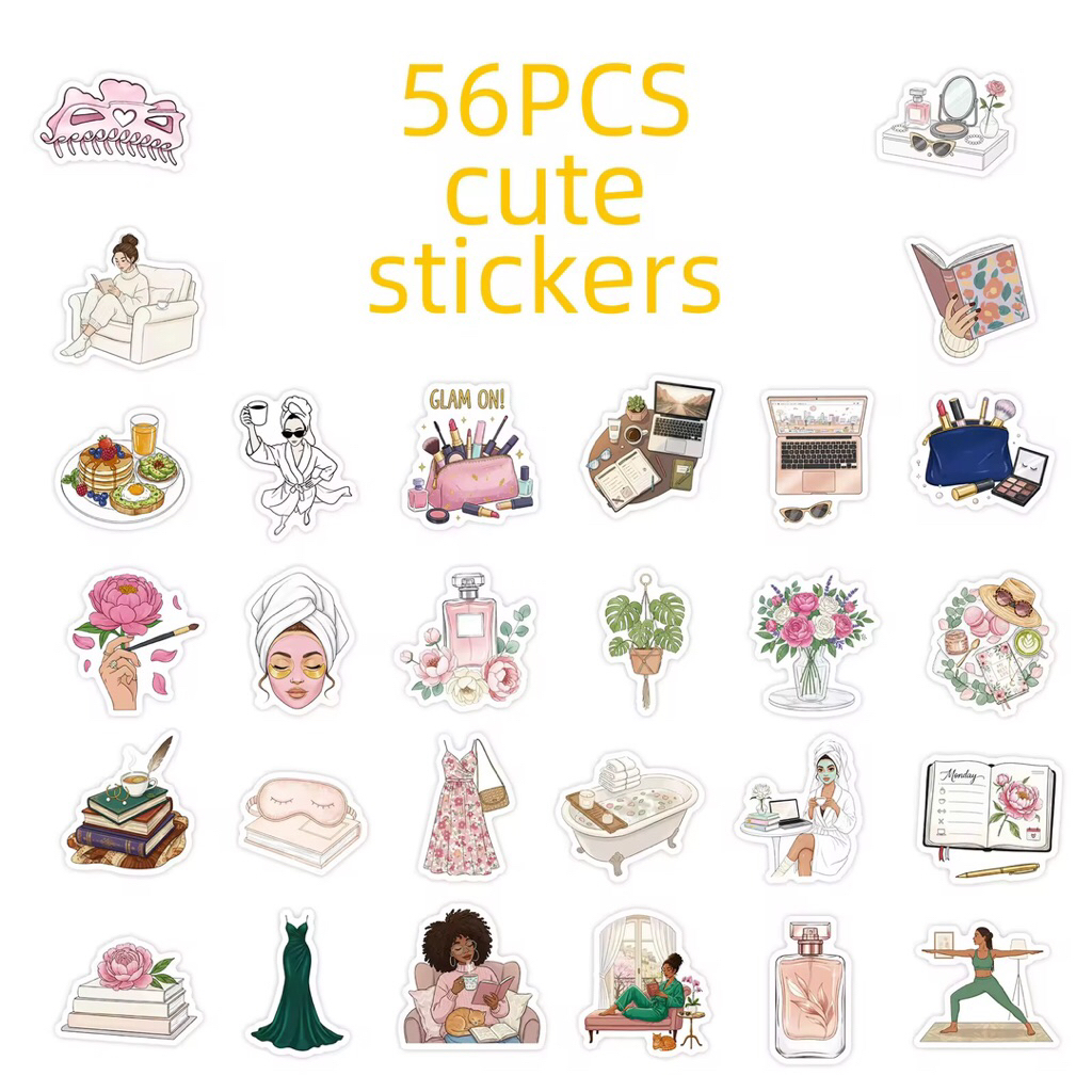 100 sticker cô gái năng động với những hoạt động hàng ngày phong cách vintage