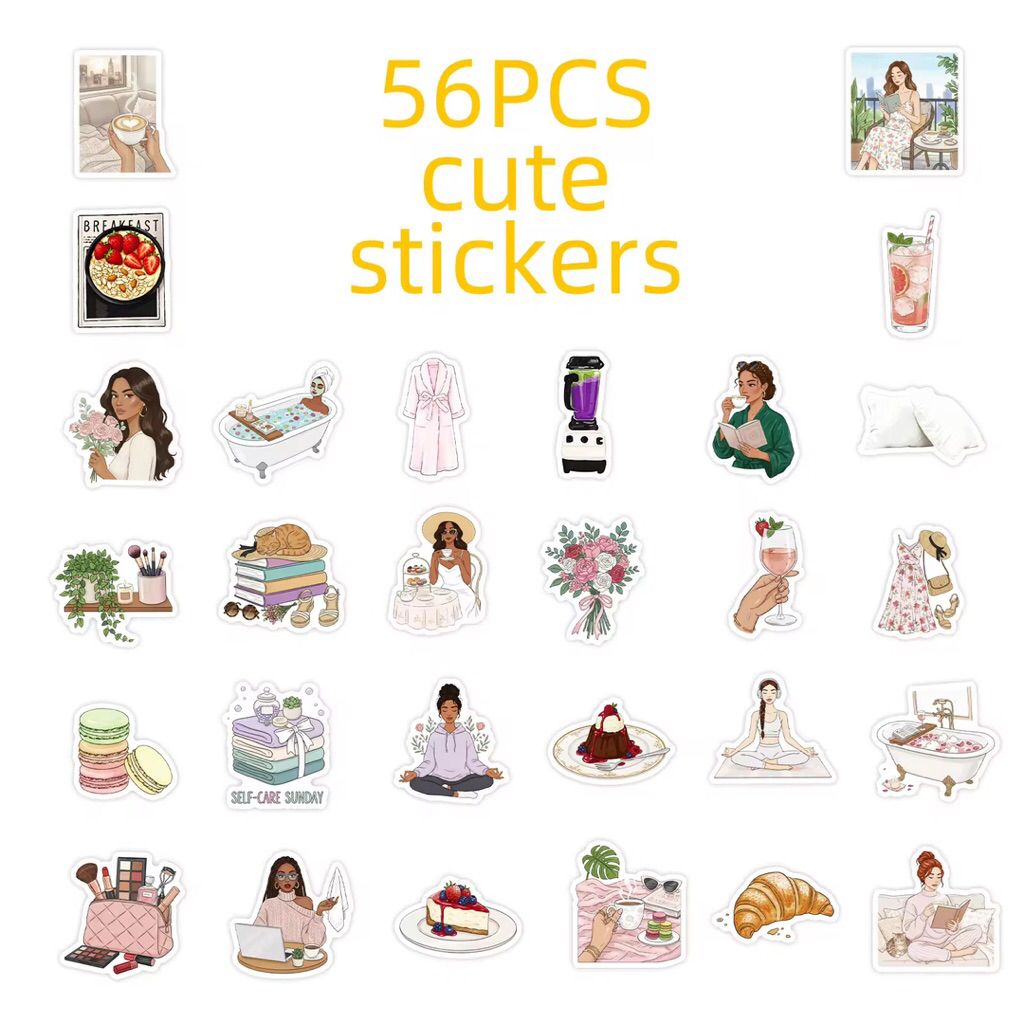 100 sticker cô gái năng động với những hoạt động hàng ngày phong cách vintage