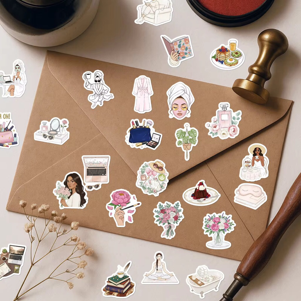 100 sticker cô gái năng động với những hoạt động hàng ngày phong cách vintage