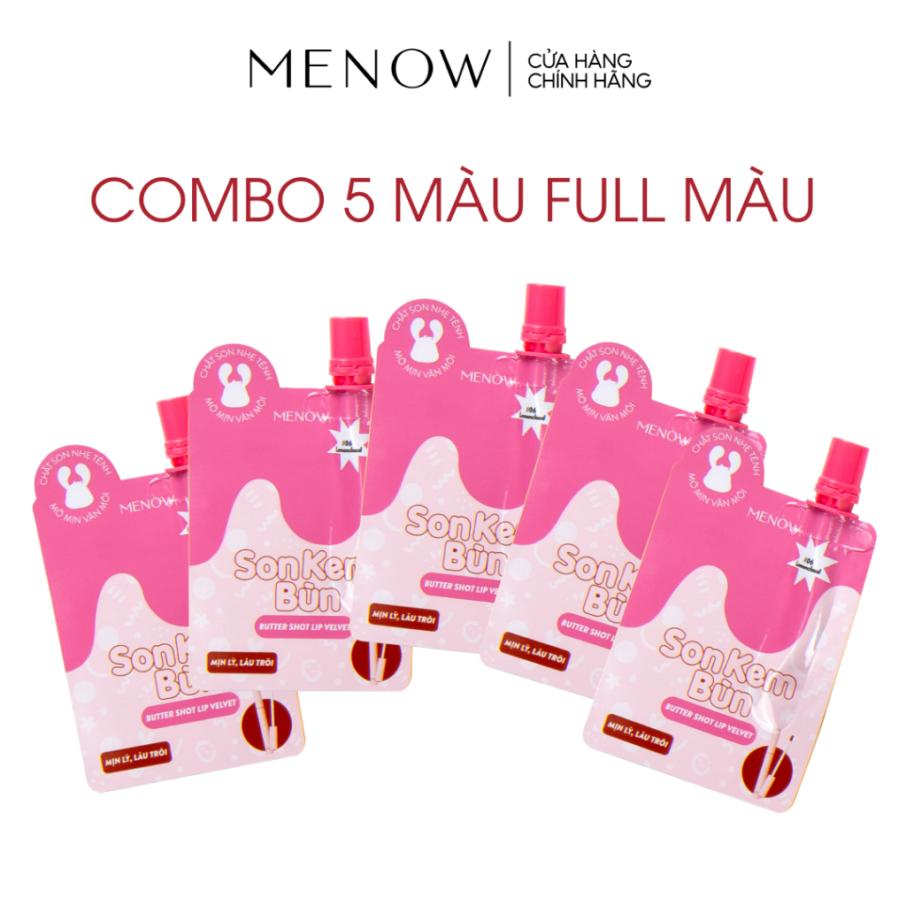 COMBO 5 Son kem bùn dạng túi Menow Butter Shot Lip Velvet 1g x5