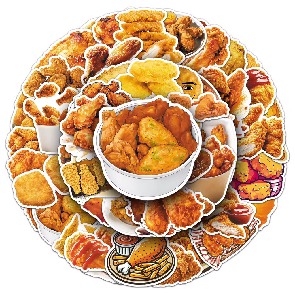 100 sticker các mẫu gà rán đồ ăn nhanh siêu ngon miệng chống nước tốt.