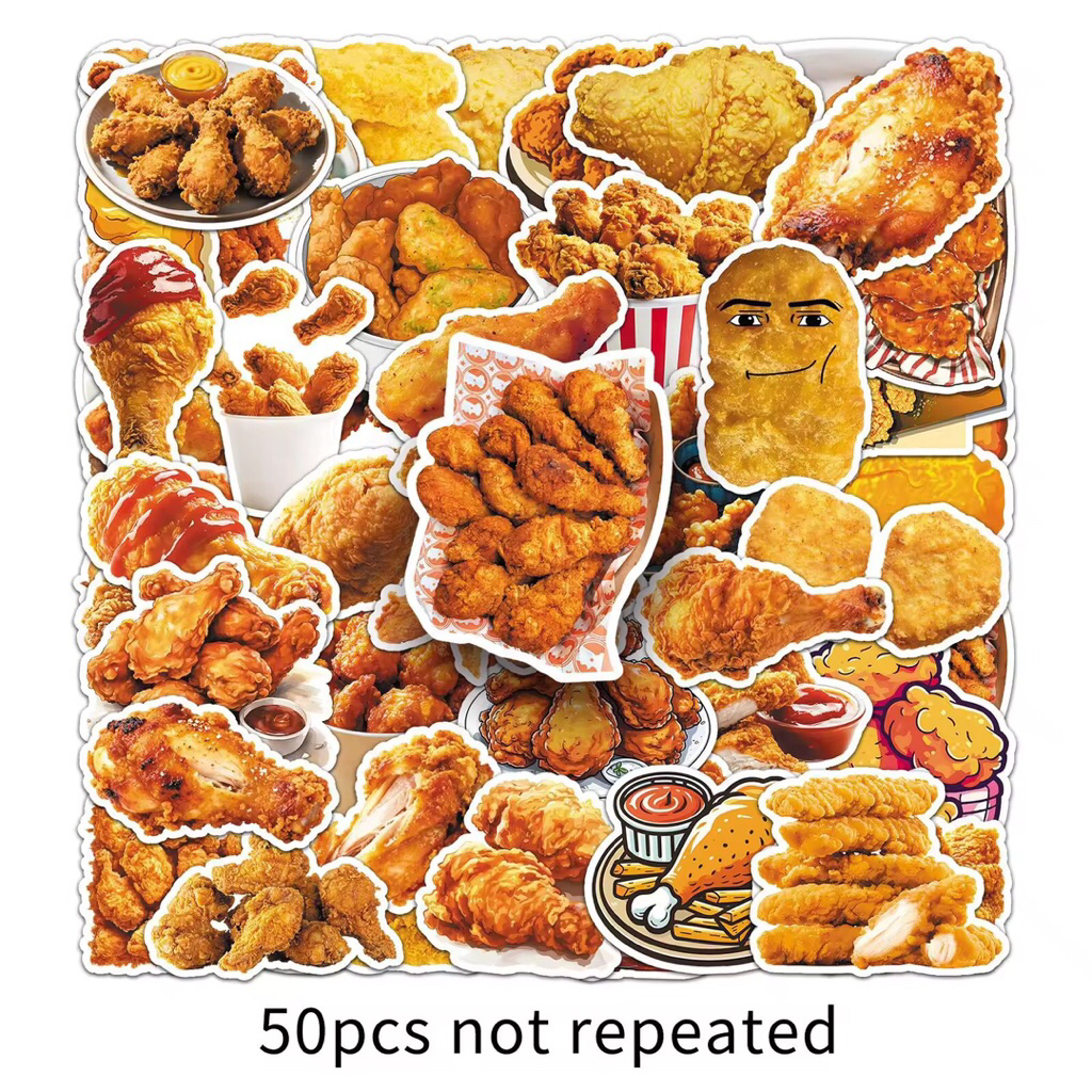 100 sticker các mẫu gà rán đồ ăn nhanh siêu ngon miệng chống nước tốt.