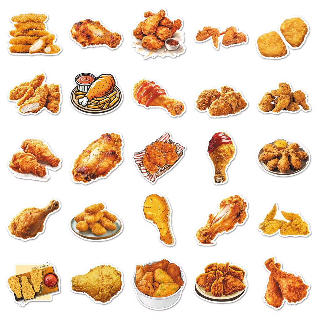 100 sticker các mẫu gà rán đồ ăn nhanh siêu ngon miệng chống nước tốt.