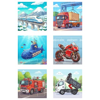 COMBO SỈ 12 tranh ghép nhỏ 17cm các loại xe, có khung lắp TooYoo TG0070