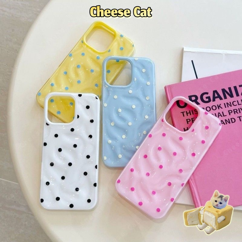 ins Ốp điện thoại xếp ly Dopamine chấm bi cho iPhone 15 14 13 12 11 17 16 Pro Max/Plus/Air Xs Max XR 7 Plus