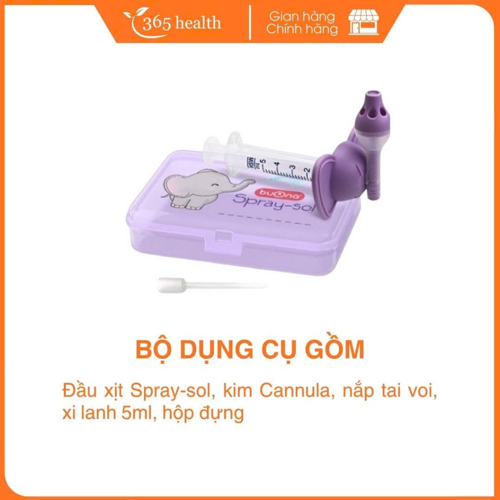 Buona Spray-sol Bộ dụng cụ xịt xông mũi, rửa mũi chuyên dụng cho trẻ sơ sinh (Hàng chính hãng)