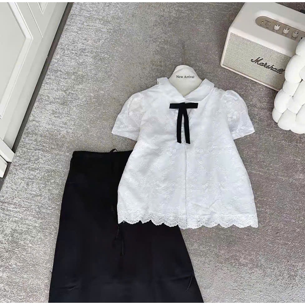 Áo cổ sen đính nơ ngực xinh xắn, áo ren hai lớp điệu đà LABEL A92