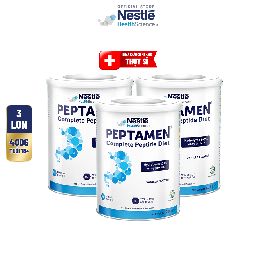 Bộ 3 Sữa Bột NESTLÉ PEPTAMEN Thụy Sĩ Hỗ Trợ Người Kém Hấp Thu,Giảm Chức Năng Tiêu Hóa 400G