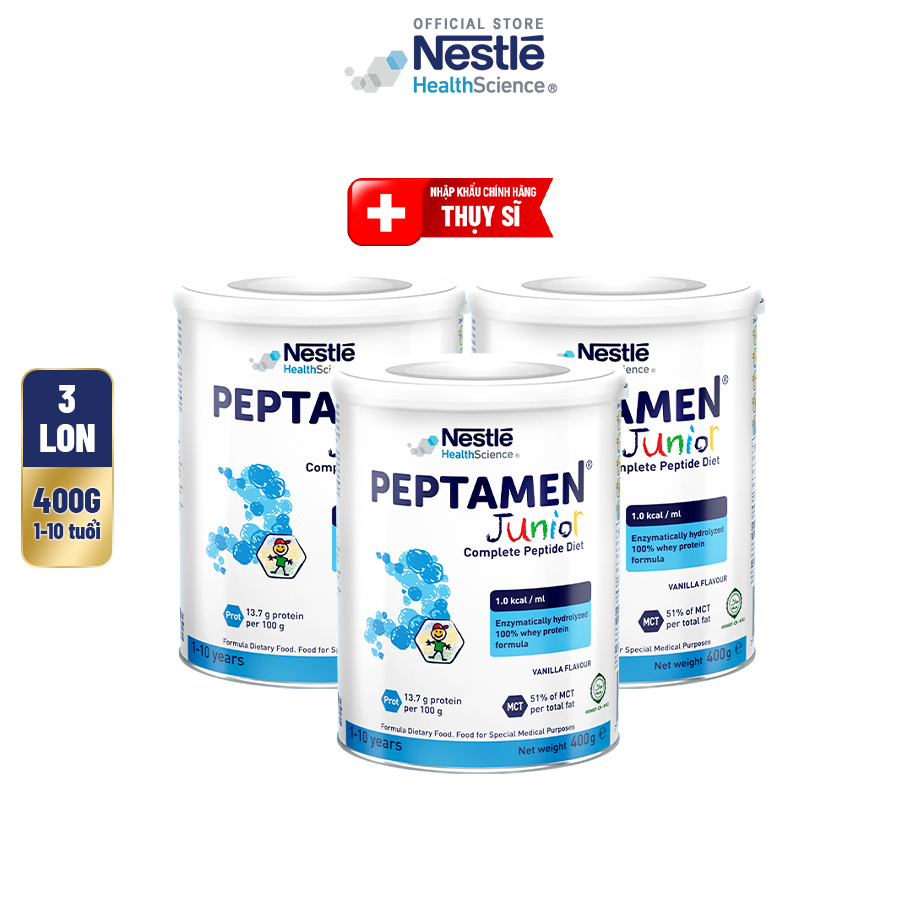 Bộ 3 Sữa Bột NESTLÉ PEPTAMENJUNIOR Thụy Sĩ Hỗ Trợ Kém Hấp Thu,Giảm Chức Năng Tiêu Hóa 400G