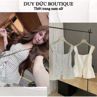 Áo hai dây peplum cổ vuông thiết kế phối cúc xẻ tà phong cách tiểu thư , thanh lịch thời trang nữ , Áo hai dây kiểu