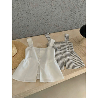 Áo hai dây peplum cổ vuông thiết kế phối cúc xẻ tà phong cách tiểu thư , thanh lịch thời trang nữ , Áo hai dây kiểu