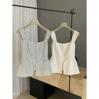 Áo hai dây peplum cổ vuông thiết kế phối cúc xẻ tà phong cách tiểu thư , thanh lịch thời trang nữ , Áo hai dây kiểu