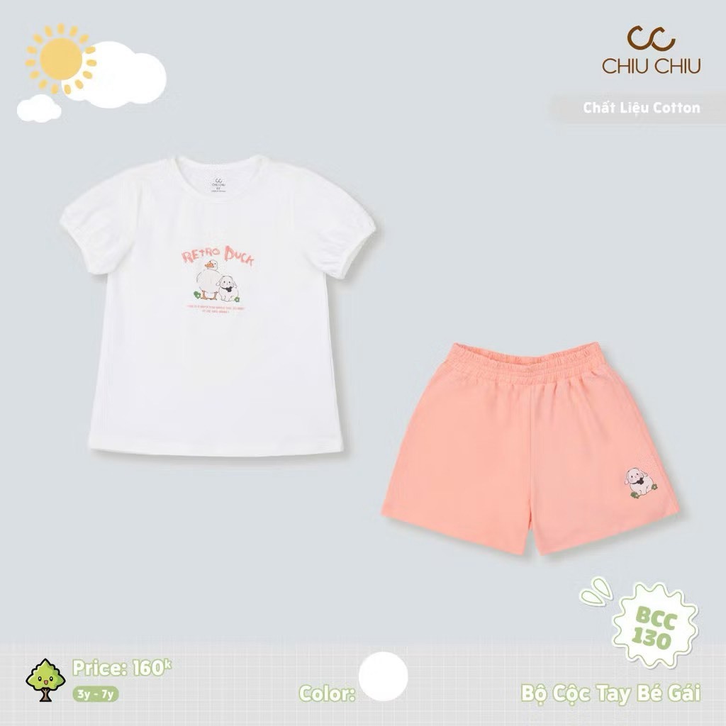 (12-21kg, 3-7Y) Bộ Cộc Tay ChiuChiu Dễ Thương Cho Bé Gái BCC130
