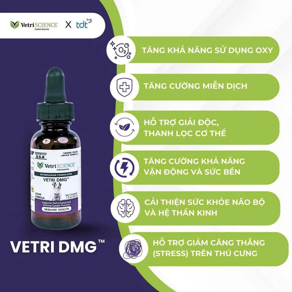(SUPPLEMENT) DUNG DỊCH HỖ TRỢ MIỄN DỊCH&TĂNG SỨC BỀN CHO THÚ CƯNG VETRI DMG 30ML