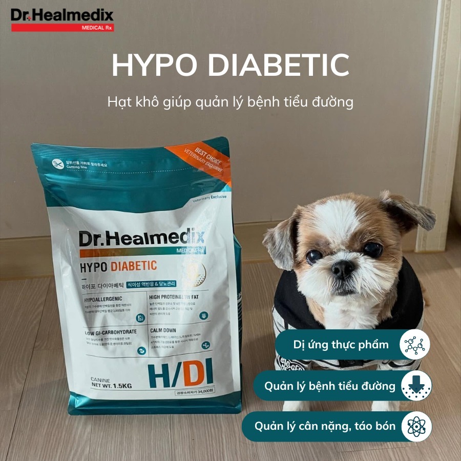 DR.HEALMEDIX HYPOALLERGENIC DIABETIC - Thức Ăn Hạt Cho Chó Quản Lý Tiểu Đường , Táo Bón  Túi 1.5KG