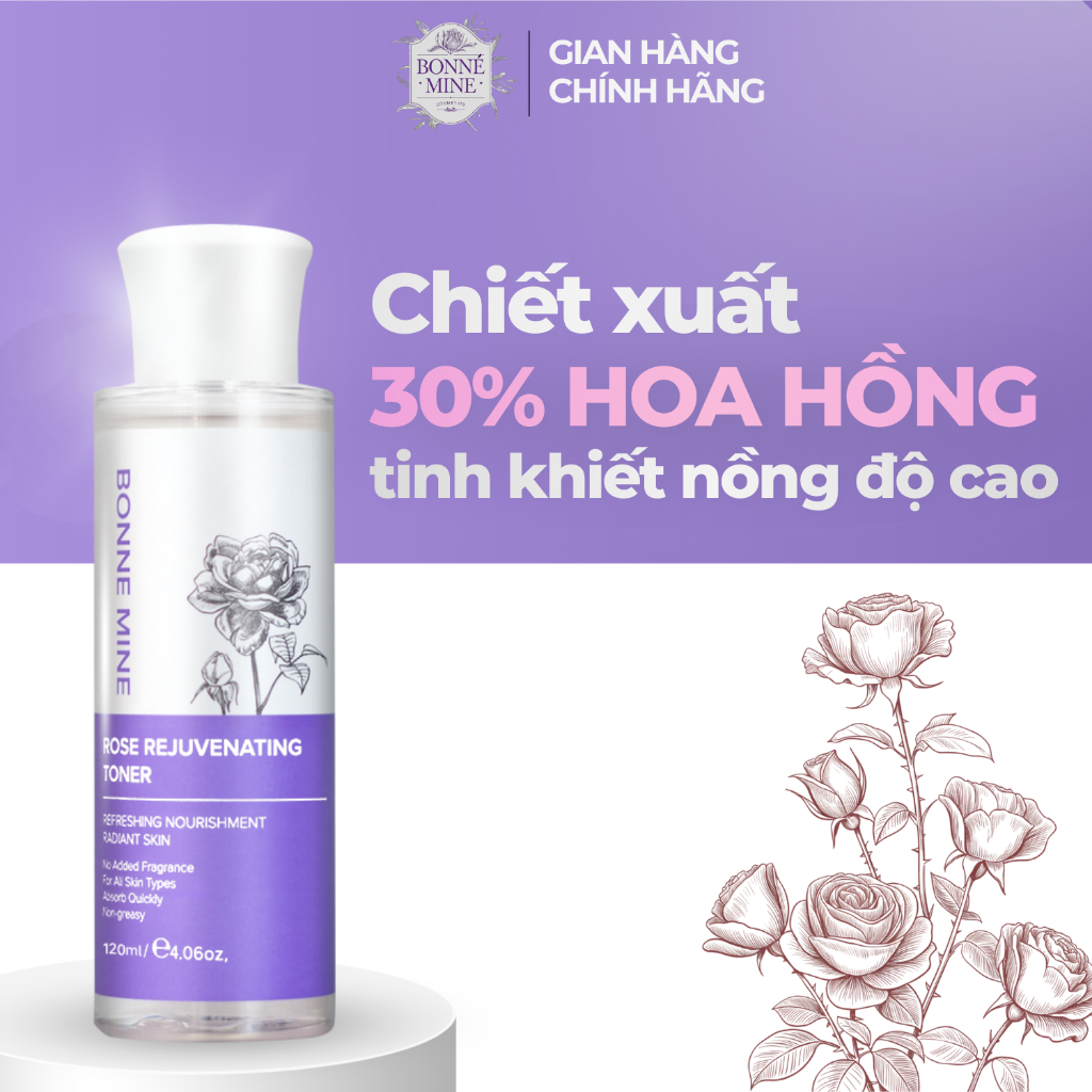 [TẶNG VÒI XỊT] Toner BONNE MINE 30% Chiết Suất Hoa Hồng, Hỗ Trợ Giữ Nước, Duy Trì Độ ẨM Cho Da 120ml