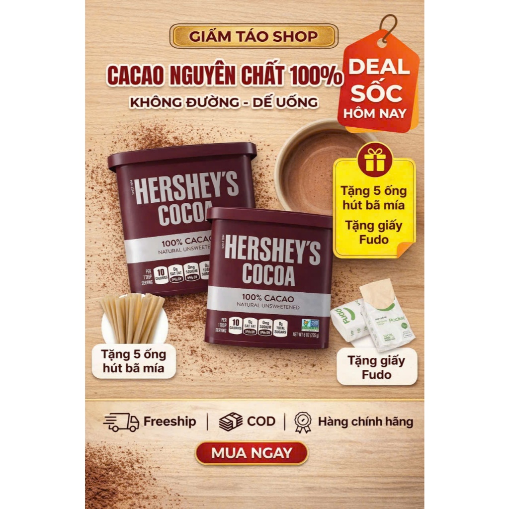 BỘT CACAO KHÔNG ĐƯỜNG 226G Hershey's NATURAL UNSWEETENED (USA)