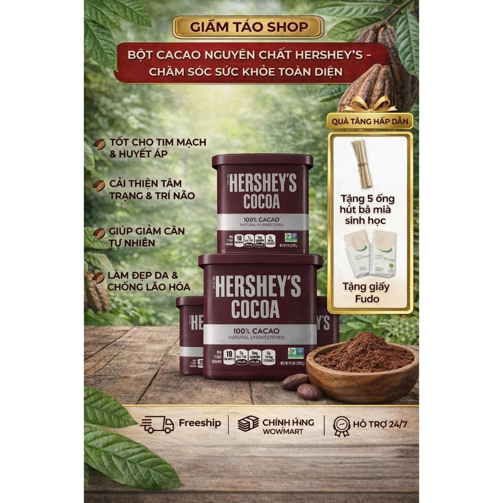 BỘT CACAO KHÔNG ĐƯỜNG 226G Hershey's NATURAL UNSWEETENED (USA)
