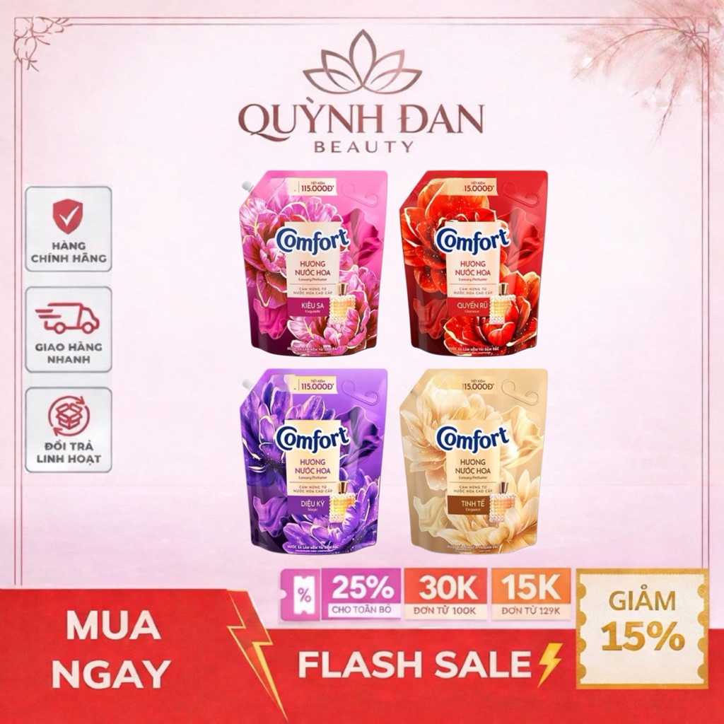 Nước xả vải Comfort 1 lần xả Hương Ban Mai - Hương Phấn Dịu Nhẹ túi 3.1L