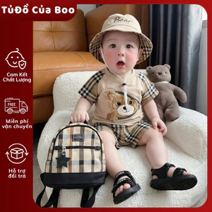 Tặng Mũ-Set 3 Món Áo+Quần+Mũ Hình Gấu Dễ Thương,Set Quần Áo Bé Trai Mùa Hè Cotton Mềm Mát 6-15kg A29
