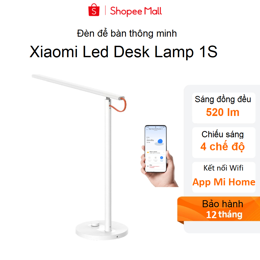 Đèn bàn Xiaomi Led Desk Lamp 1S Nhiệt độ màu 2600K-5000K 9W Kết nối App, Quang thông 520lm - Hàng chính hãng