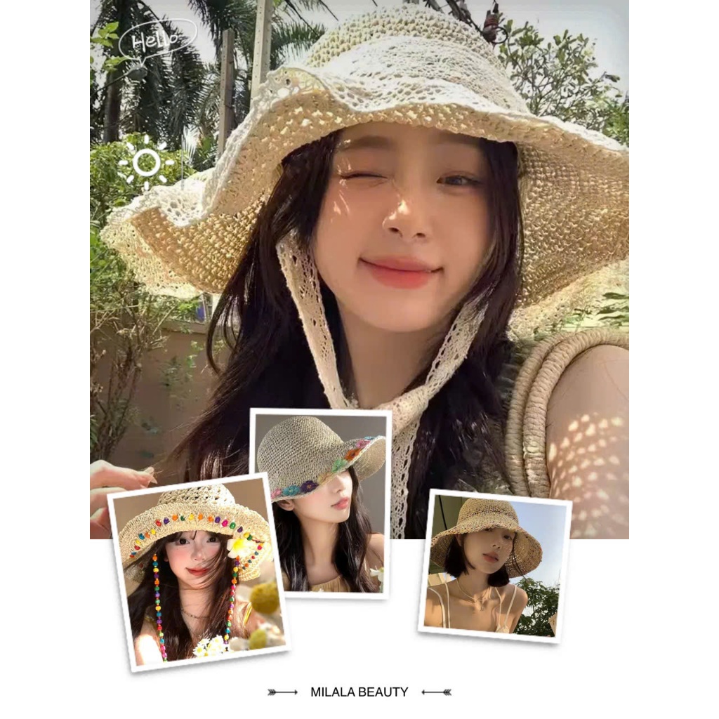 Mũ Cói Xinh Đi Biển Phong Cách Vintage Phối Ren Xinh Xắn Nhiều Mẫu