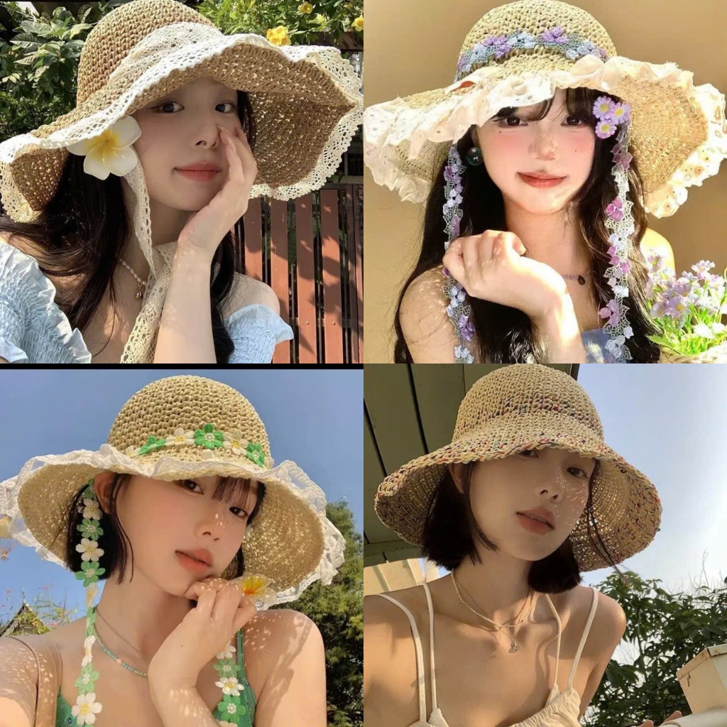 Mũ Cói Xinh Đi Biển Phong Cách Vintage Phối Ren Xinh Xắn Nhiều Mẫu
