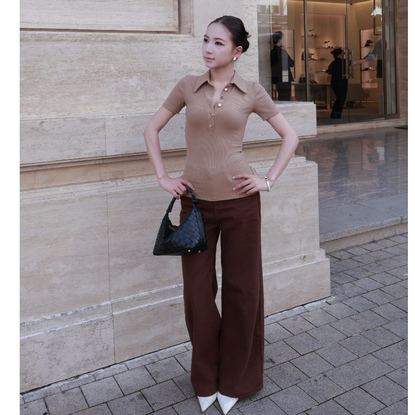 JOLLY STUDIO - Áo thun lụa cao cấp co giãn phối cúc A07