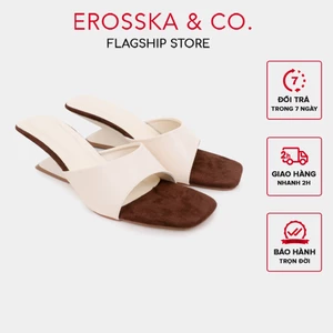 Erosska - Dép xuồng mũi vuông, quai bản thời trang, chất liệu satin lụa êm chân cao 5cm màu nâu - EM154