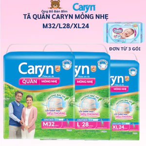 Tã/Bỉm quần Caryn siêu mỏng gói lớn M32/L28/XL24
