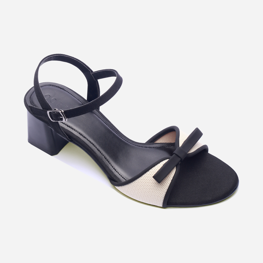 CORII - Giày Sandal Cao Gót Quai Ngang Mũi Tròn Phối Nơ Thời Trang và Thoải Mái Nhất - CR6ELA1 Đen