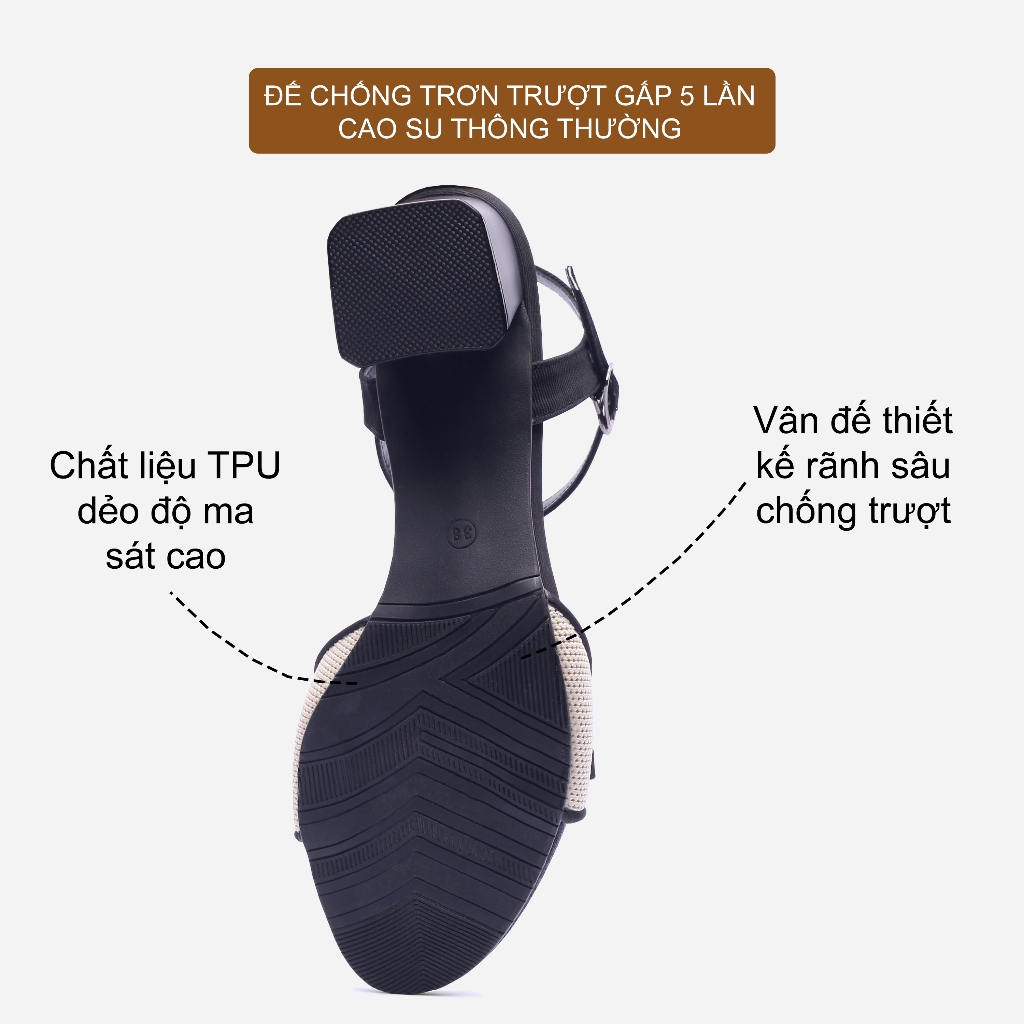 CORII - Giày Sandal Cao Gót Quai Ngang Mũi Tròn Phối Nơ Thời Trang và Thoải Mái Nhất - CR6ELA1 Đen