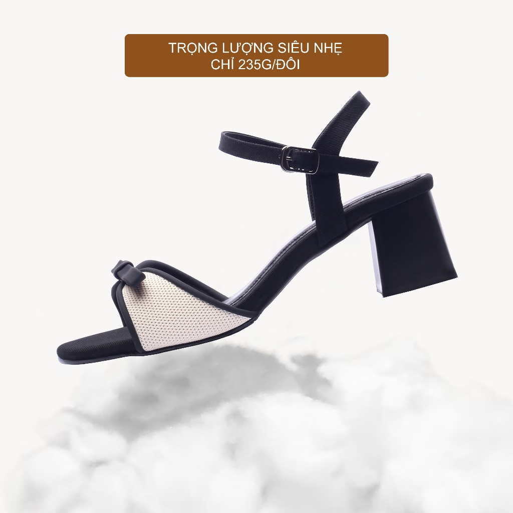 CORII - Giày Sandal Cao Gót Quai Ngang Mũi Tròn Phối Nơ Thời Trang và Thoải Mái Nhất - CR6ELA1 Đen