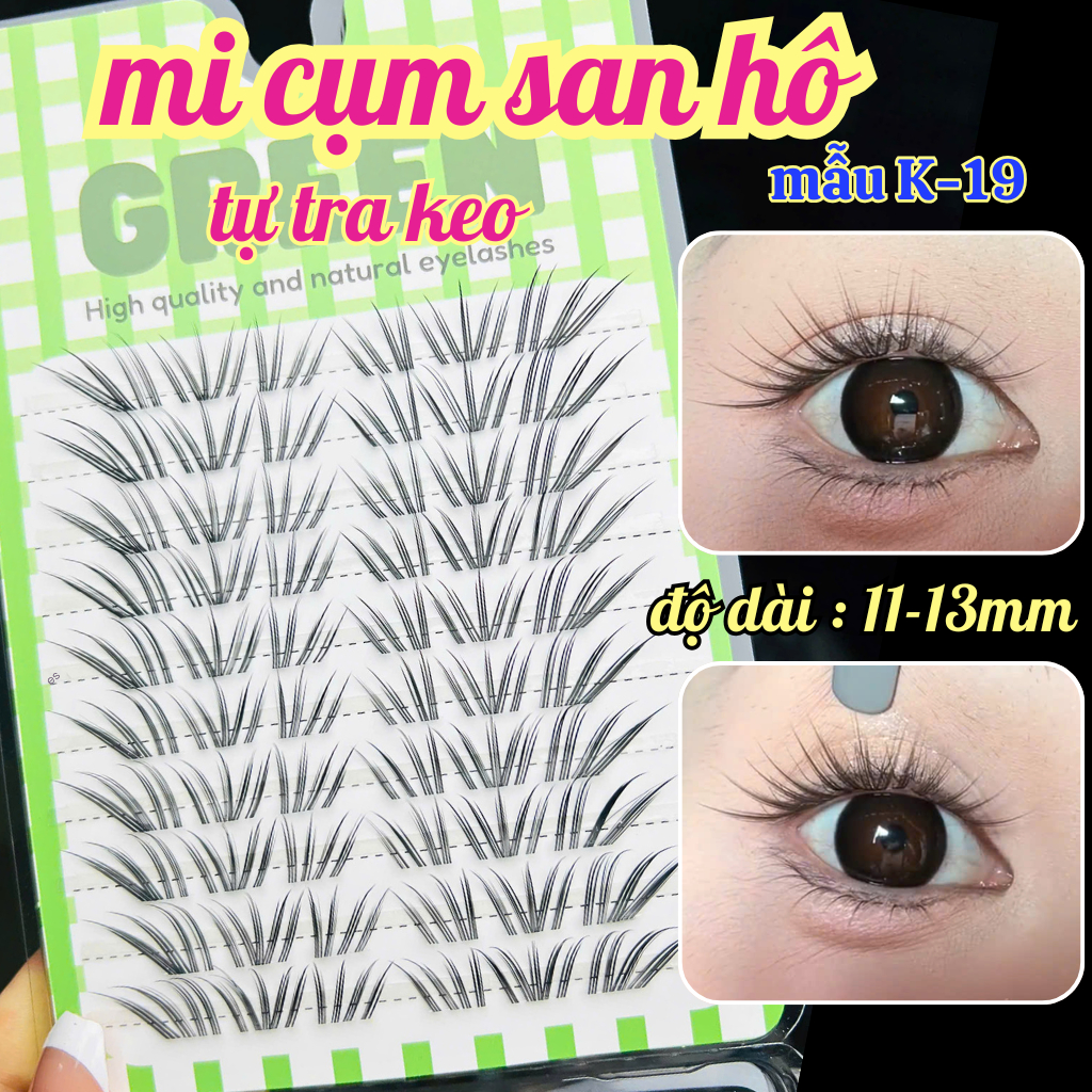 Mi Cụm San Hô K19 Xòe Ôm Dáng Mắt Độ Dài 11-13mm GREEN Thủy Mi