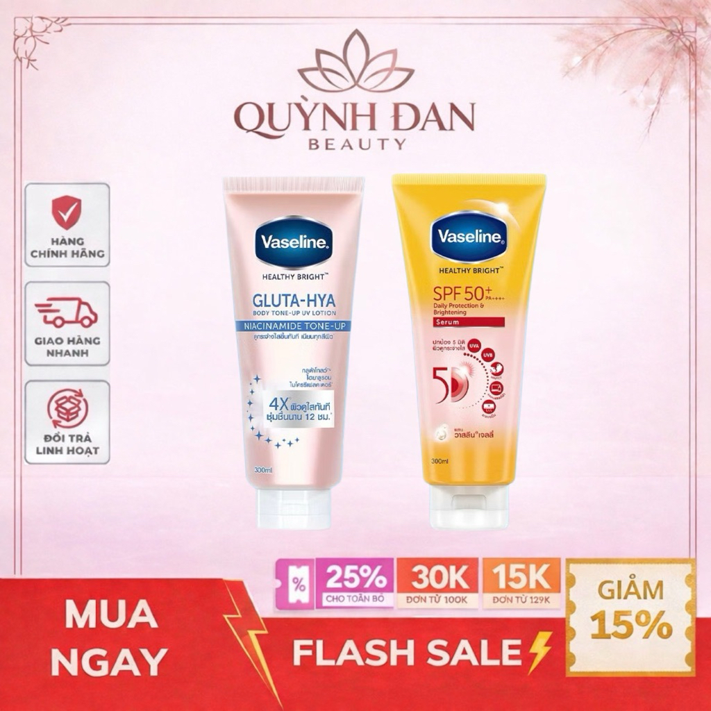 Combo Dưỡng Thể Vaseline ngày đêm Chống Nắng & Nâng Tông gấp 4 lần (300ml)