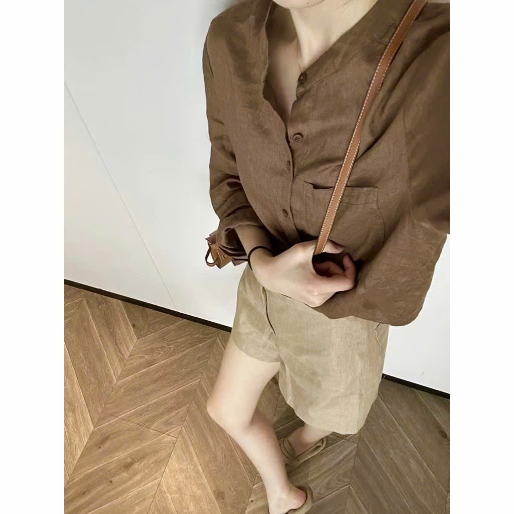 𝗣𝗮𝘂 𝗟𝗶𝗻𝗲𝗻  -  Áo Sơ mi Linen cổ tàu