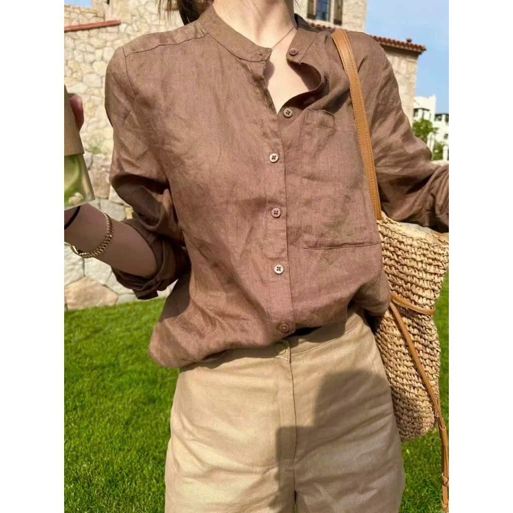 𝗣𝗮𝘂 𝗟𝗶𝗻𝗲𝗻  -  Áo Sơ mi Linen cổ tàu