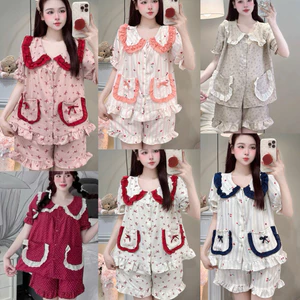 Bộ Đồ Ngủ Nữ JUSOKA Pijama Mặc Nhà Cổ Sen Ren Trắng Chất Đũi Vân Mây Siêu Xinh Dễ Thương Dành Cho Nữ DU06