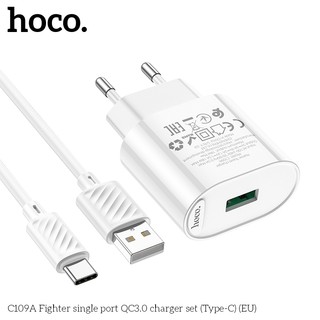 Bộ sạc nhanh USB to Type-C Hoco C109A QC3.0 18W cho điện thoại Android, dài 100cm (Trắng)