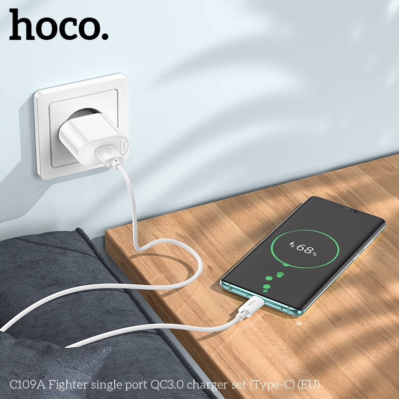 Củ Sạc Nhanh 18W HOCO Kèm Cáp Type C / Micro / Cáp 3 Đầu – Củ Sạc USB QC3.0 Cho Các Dòng Điện Thoại