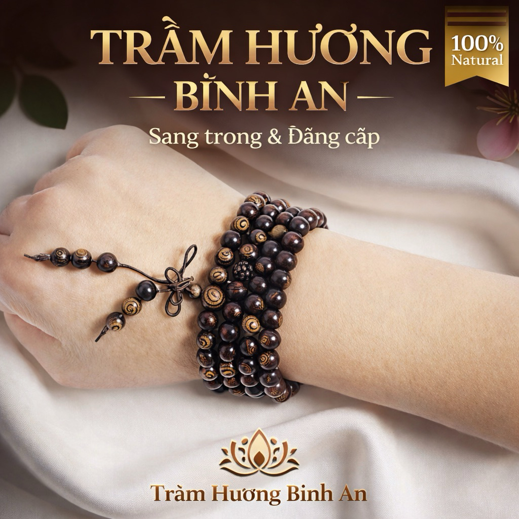 Vòng Tay Trầm Hương 108 Hạt Hội An Cao Cấp 6mm/7mm/8mm - Chuỗi Hạt Đeo Cổ, Quấn Tay Phong Thủy Nam Nữ