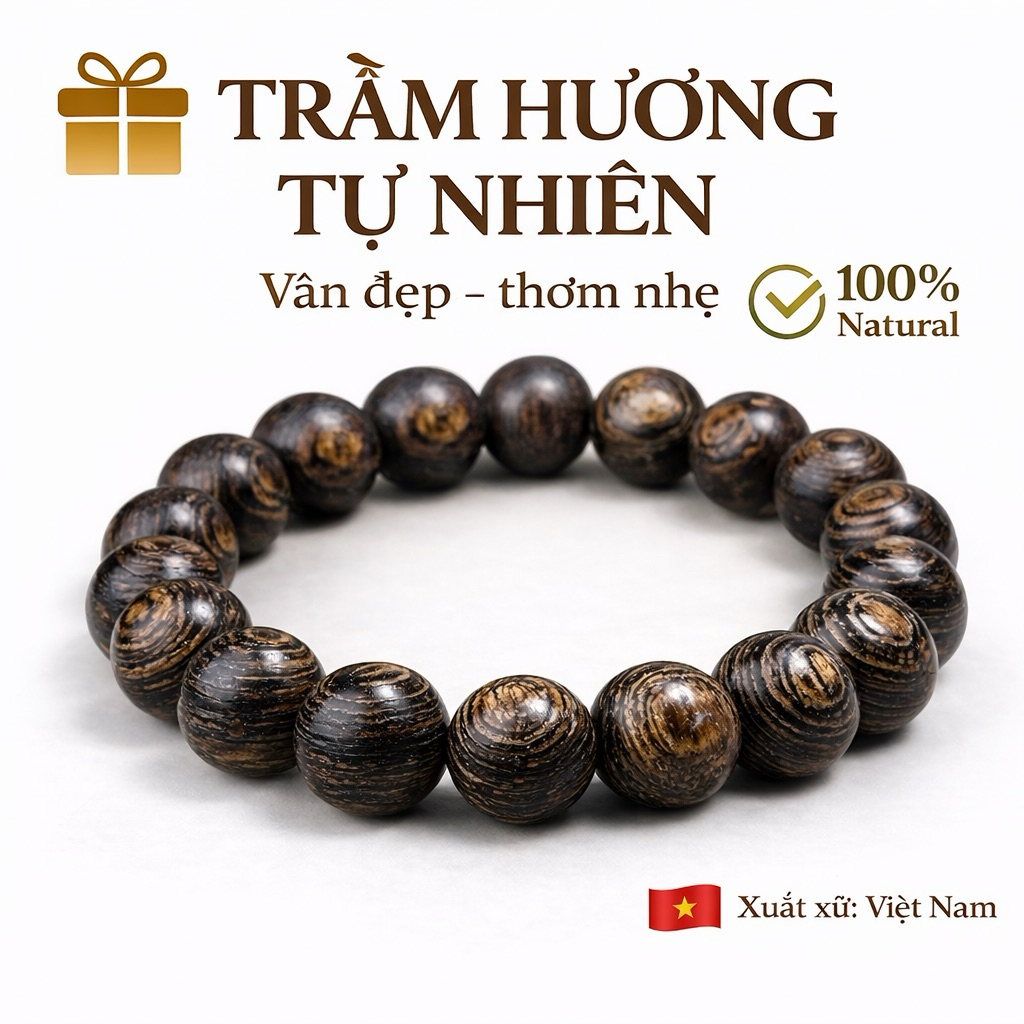 Vòng Tay Trầm Hương Sánh Chìm Tròn Đơn Cao Cấp - Gỗ Trầm Tự Nhiên Quảng Nam Cho Nam Nữ, Phong Thủy Bình An