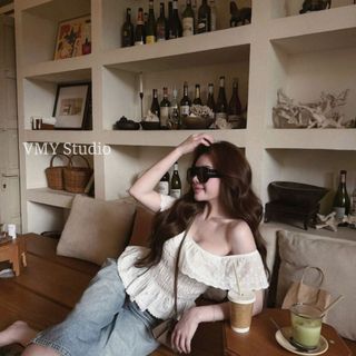 VMY Studio - Áo trễ vai bèo nhún dáng ôm xòe cá tính, áo thun kiểu nữ trễ vai cổ bèo dáng chun ôm QCCC nữ