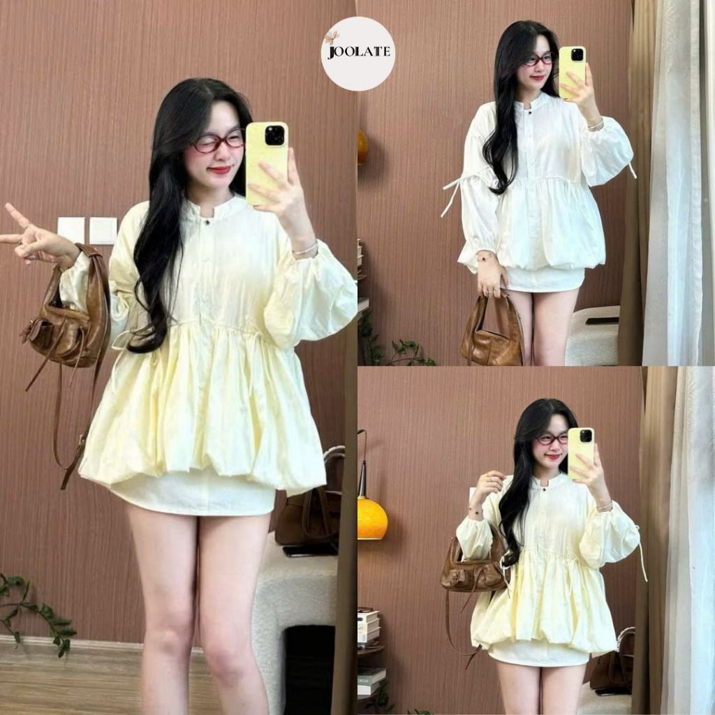 Áo Sơ Mi Babydoll Nữ Dây Nơ Tay Dài Chất Gió Mềm – Breezy Bow Blouse Thời Trang Hàn Quốc Joolate  533 P1