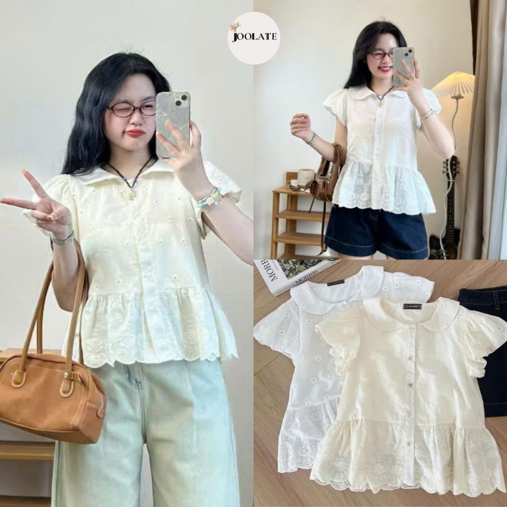 Áo Sơ Mi Babydoll Joolate Chất Thô Boil Cổ Sen Tay Bồng Ulzzang Xinh Xắn