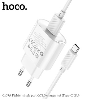 Bộ sạc nhanh USB to Type-C Hoco C109A QC3.0 18W cho điện thoại Android, dài 100cm (Trắng)