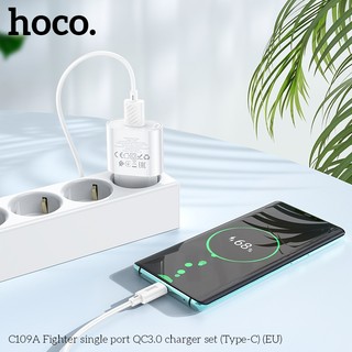 Bộ sạc nhanh USB to Type-C Hoco C109A QC3.0 18W cho điện thoại Android, dài 100cm (Trắng)