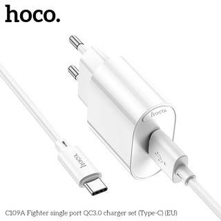 Bộ sạc nhanh USB to Type-C Hoco C109A QC3.0 18W cho điện thoại Android, dài 100cm (Trắng)